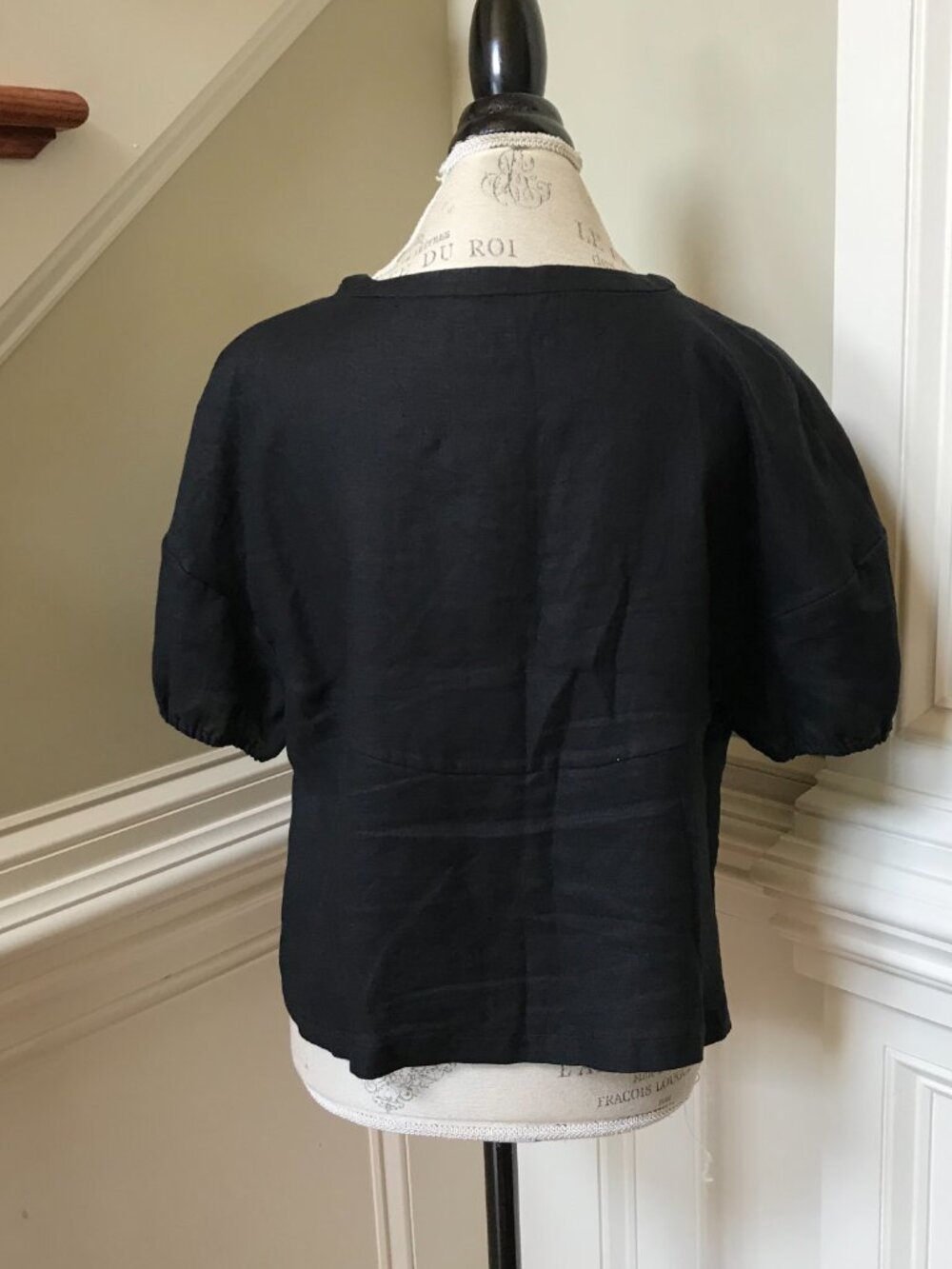 Banana Republic Linen Tie Front Top Shirt Blouse Womens Medium Black V-Neck BR - Picture 9 of 10